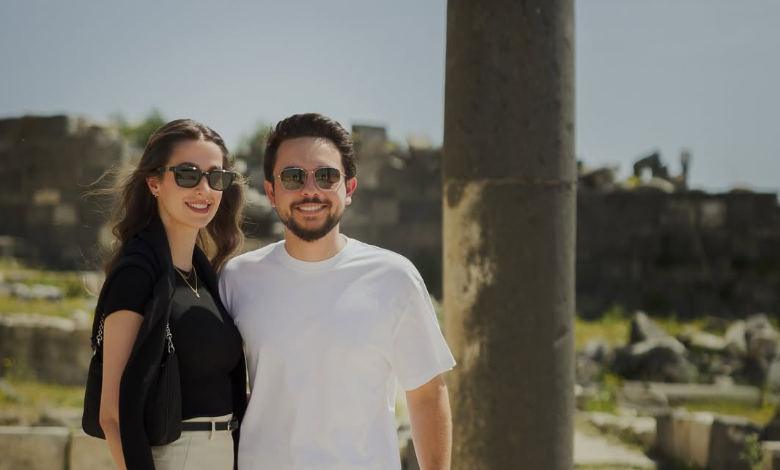 Jordanian Crown Prince Hussein, Princess Rajwa Visit Umm Qais Historic Site