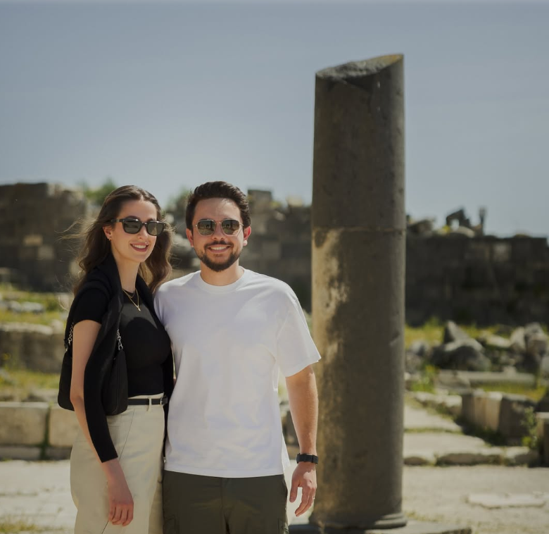 Jordanian Crown Prince Hussein, Princess Rajwa Visit Umm Qais Historic Site