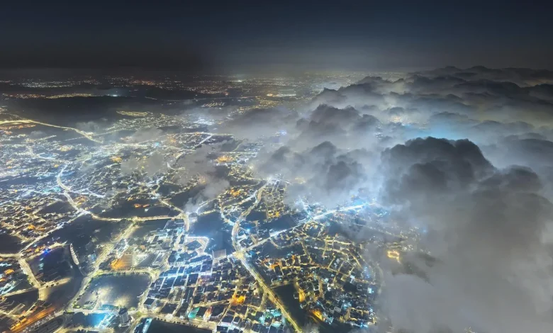 Abha Evenings: Mist, Clouds Wrap Mountain Peaks in Stunning Display